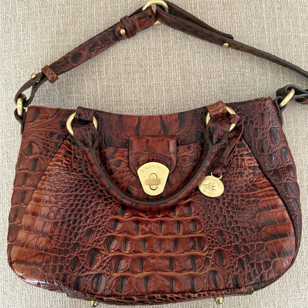 Brahmin Rich Brown Croc-Embossed Shoulder Bag